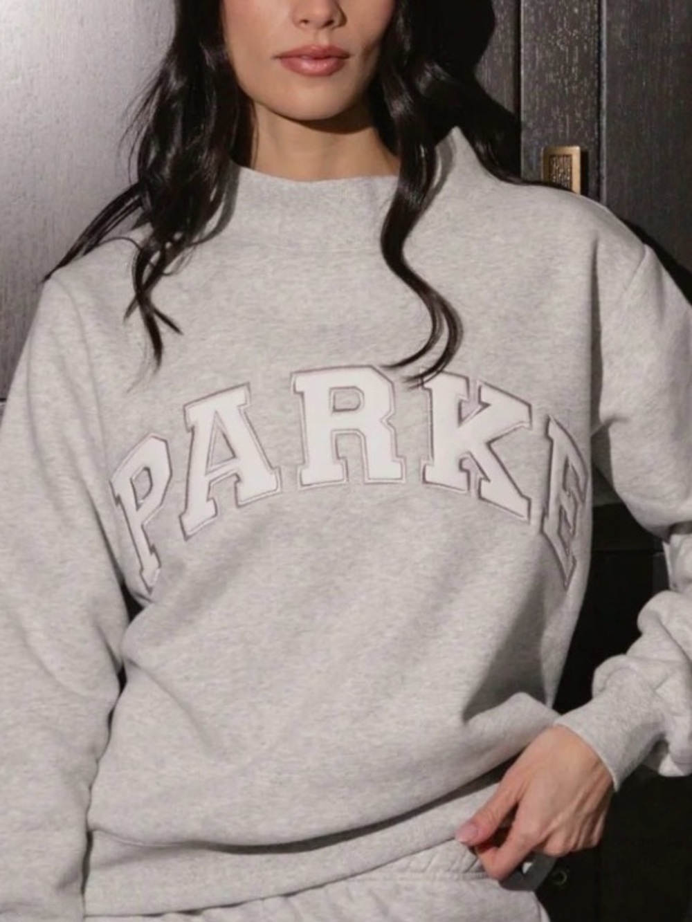 Parke The Label Varsity Mockneck Sweatshirt NIB Oversized L/XL Heather Gray